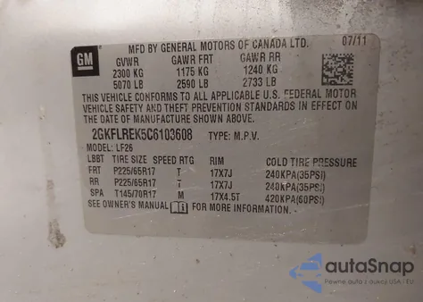 2012 GMC Terrain Sle-1 из США, поврежденный, VIN 2GKFLREK5C6103608